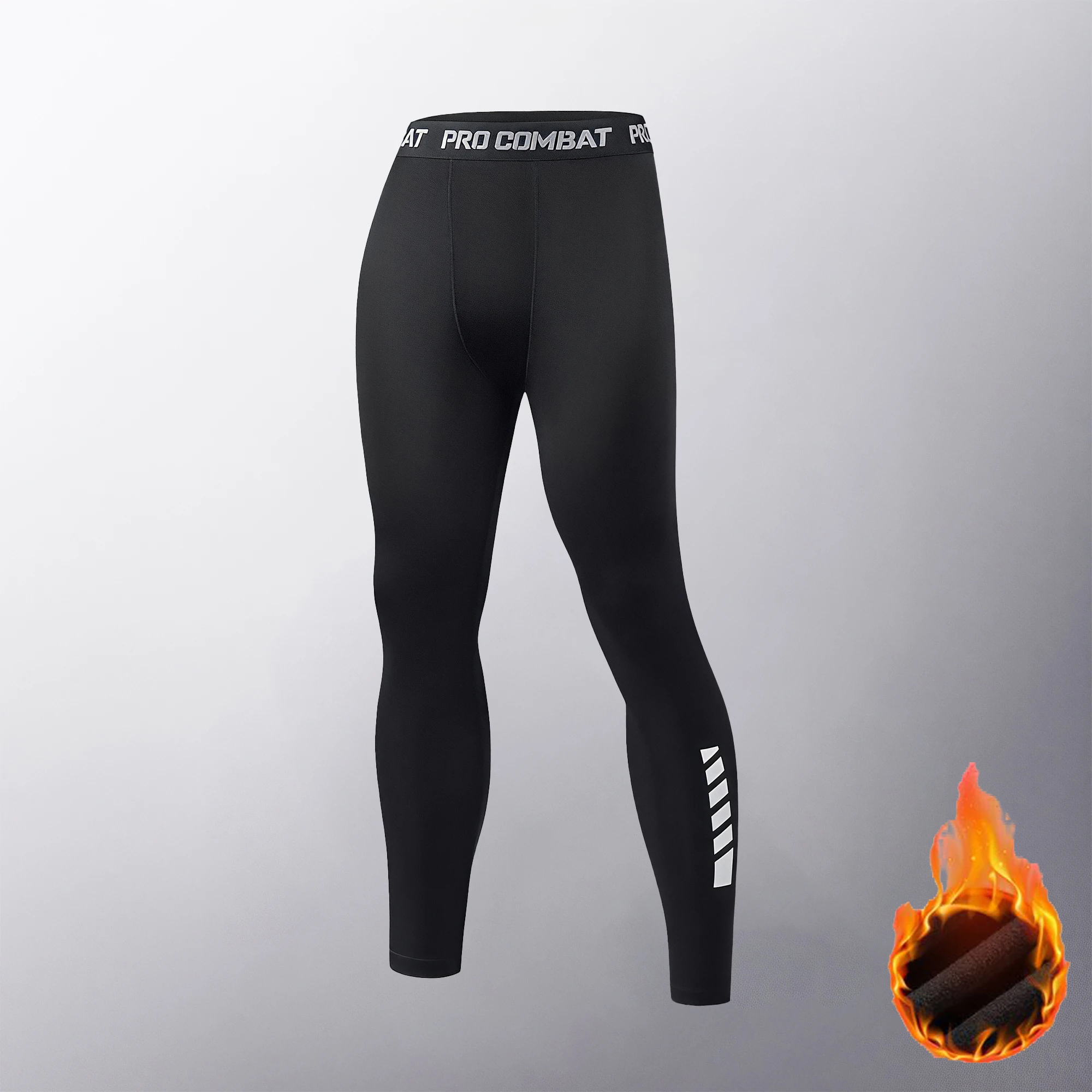 Men's Thermal Compression Pants Fleece Lined Running Leggings Stretch Base Layer Reflective Detail for Winter Gym Training Sport