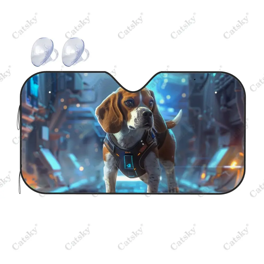 Science Fiction Animal Beagle Car Windshield Sunshade, Auto Accessories Front Windshield Sun Visor Blocks Uv Rays Protect Decor