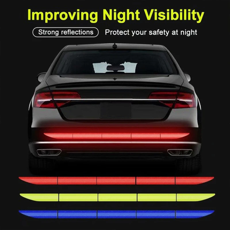 5pcs/set Car Bumper Reflective Safety Strip Stickers Car Trunk Reflective Sticker Reflective Warning Safety Tape