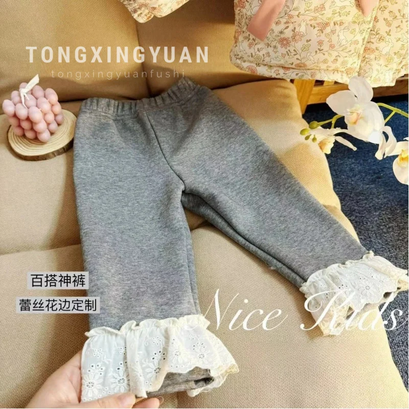 

Single-Layer Fleece-Lined Lace Leggings Autumn and Winter Fashionable Trousers Warm Velvet Padded Thickened All-Matching Pants