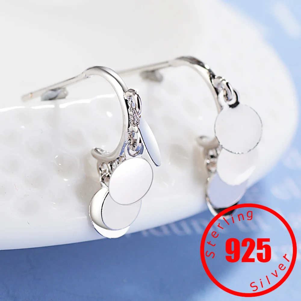 

Stamp 925 Sterling Silver Small Disc Earrings for Women Bohemia Design Coin Tassels Earring Studs Korean Small Fresh Jewelry