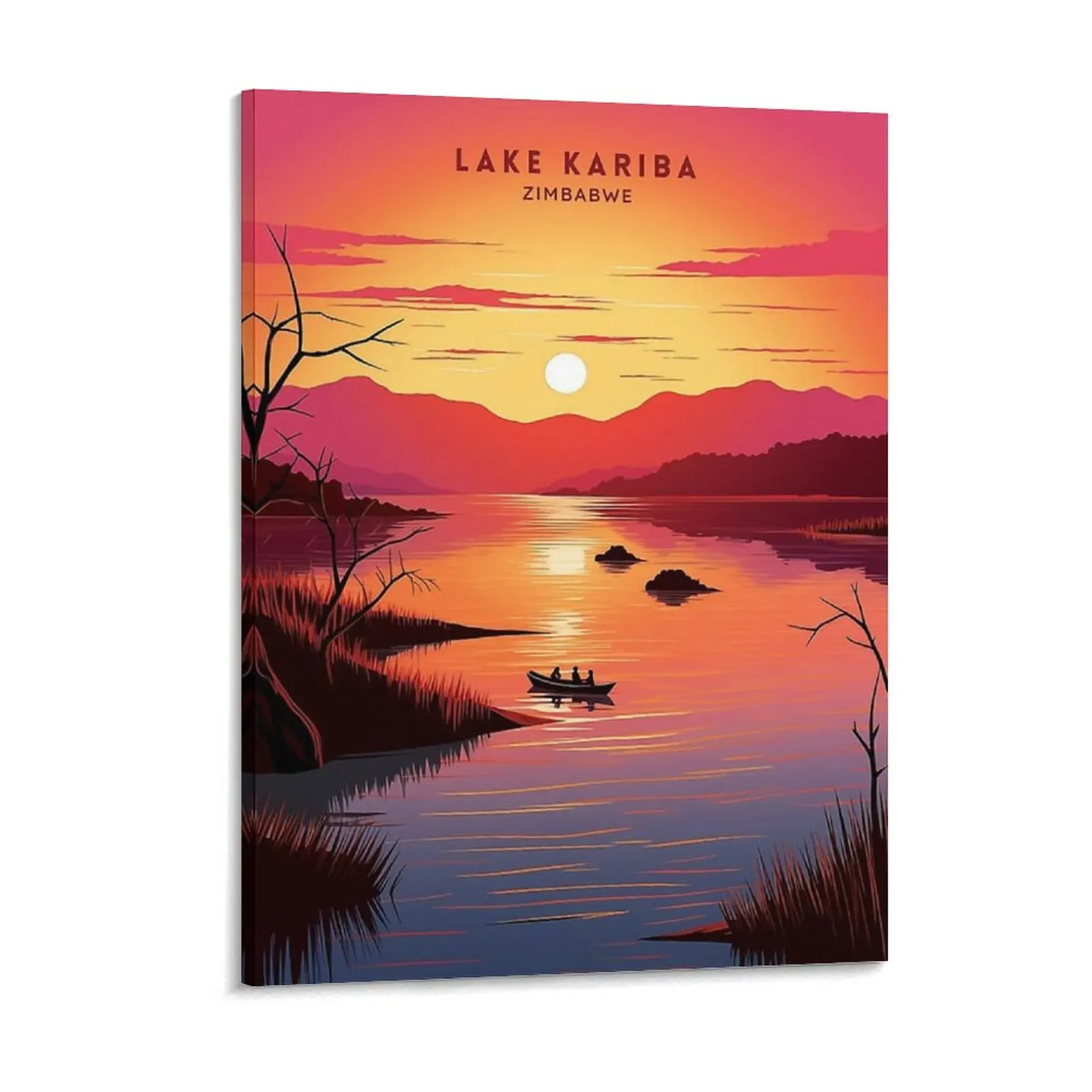 

Lake Kariba Zimbabwe Zambia Wildlife Haven Travel Poster Illustration Canvas Painting Garage Party Club Framed Wall Painting