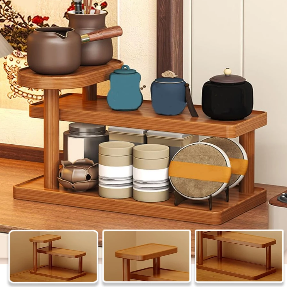

Универсальная 3-ярусная деревянная полка для хранения (1 шт.) для кухни и чайной комнаты — настольный органайзер с декоративными ручками, идеально подходит для специй
