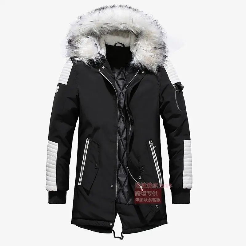 

Thiened Long Cotton Jaet for Men with Big Collar Faionable Urban Sle Zipper Decoration Hooded Daily Wear Polyester Fiber
