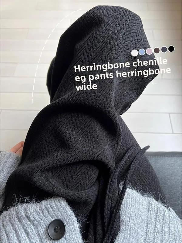 Black Fleece Lined Wide Leg Pants Women's High Waist Slimming Casual Checkered Straight Cut Trousers Autumn Winter Fashion