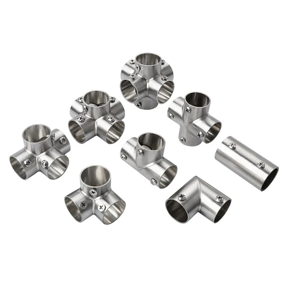 Stainless Steel Pipe Connectors, Round Pipe Fasteners, Drying Rack Accessories, 19/25/32MM Elbow Tee and Four-Way Joints