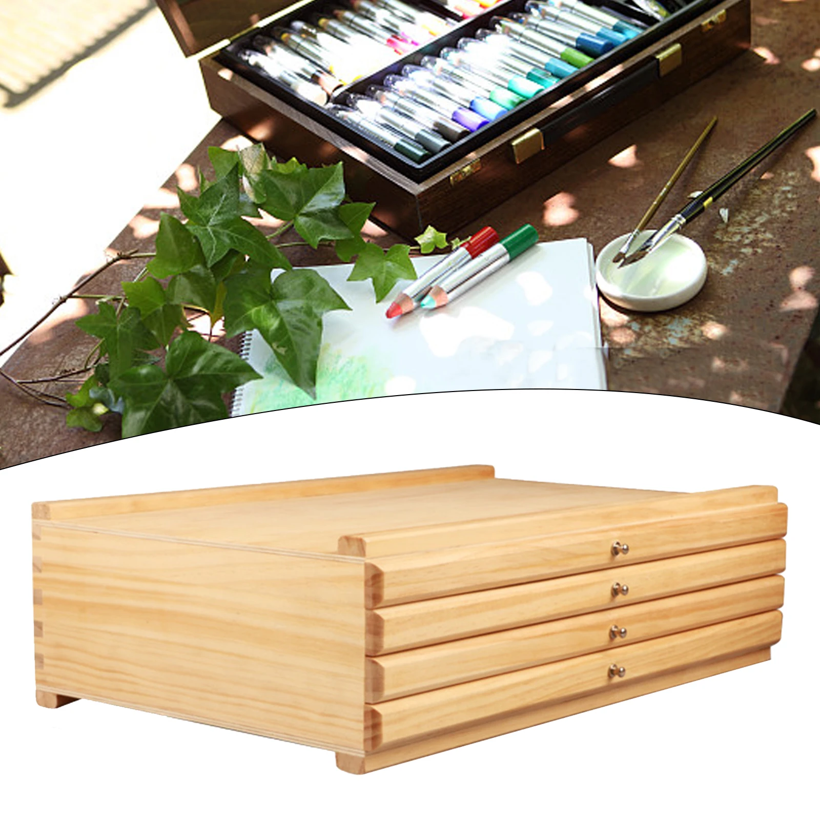 2-4 Drawer Artist Supply Organizer Portable Foldable Multipurpose Wood Artist Pencil and Brush Storage Box for Brushes Markers