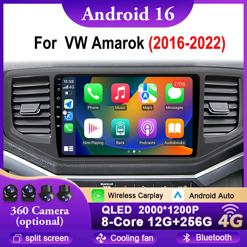 Android 16 For VW Amarok 2016-2022 Multimedia Head Unit Car Player Auto Radio GPS Navigation Bluetooth Split screen WIFI 4G DSP