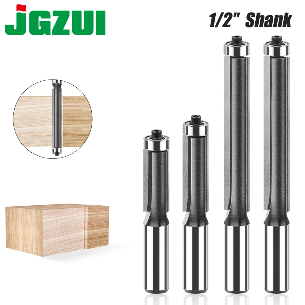 12mm 1/2in Shank Extra Long Straight Router Bit Set Bearing Flush Trim Bits Wood Milling Cutter Woodworking Tools