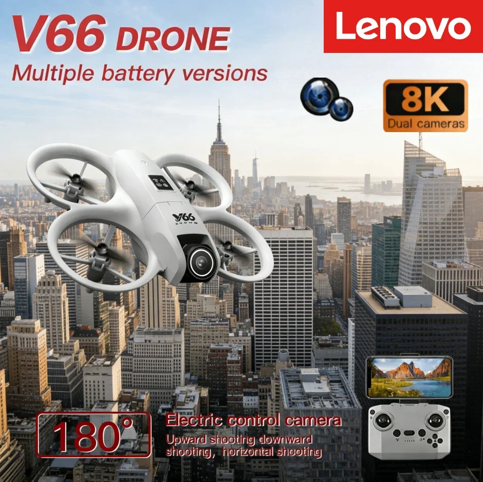 

Мини-дрон Lenovo V66 с камерой 8K, профессиональный, складной, с функцией обхода препятствий, 180° ° Детские игрушки Flip Micro Aircraft