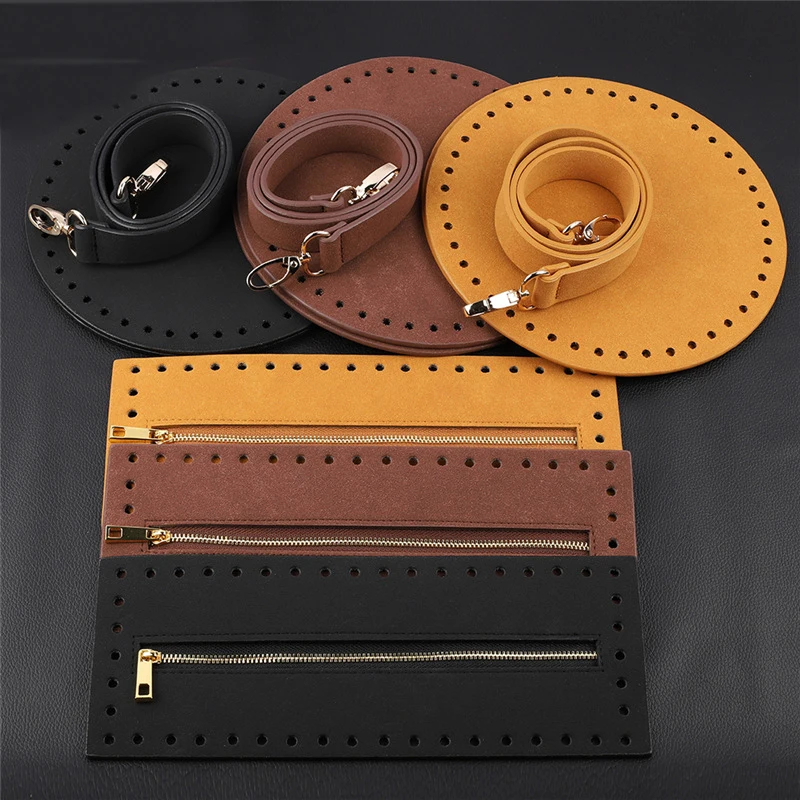 

DIY Leather Knitting Crochet Bag Bottom Base for Shoulder Buckle Bag Making Set with Woven Bag Handle for DIY Handbag