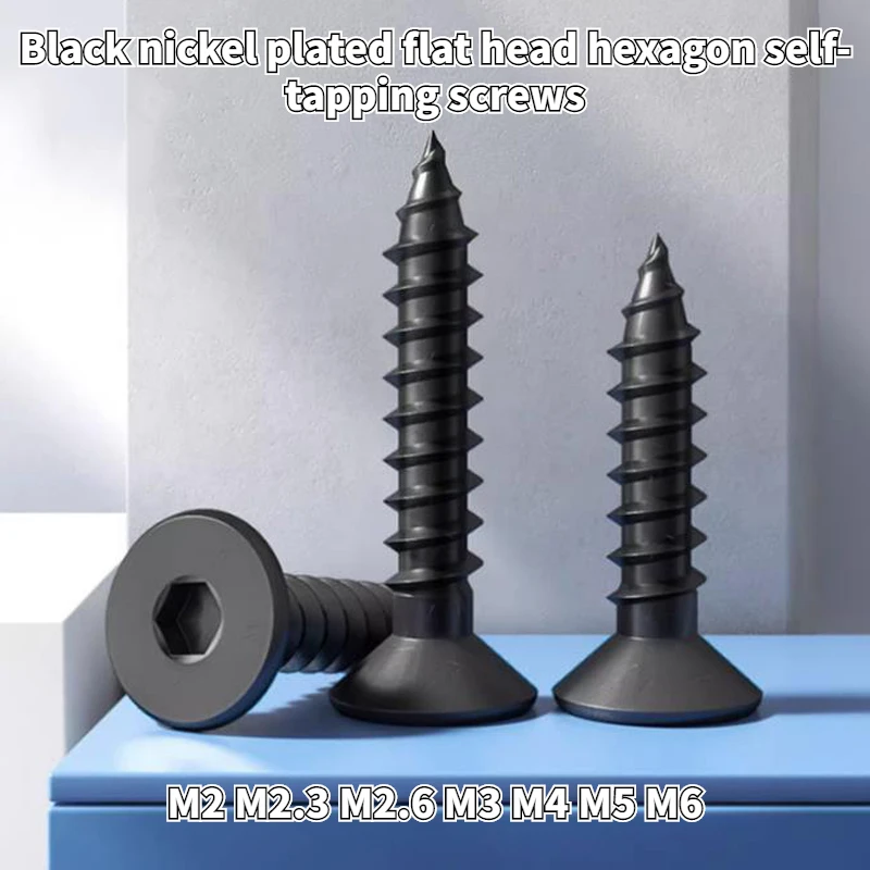 Black Countersunk Head Hexagonal Self-tapping Countersunk Head Extension Wood Screw M2 M2.3 M2.6 M3 M4 M5 M6