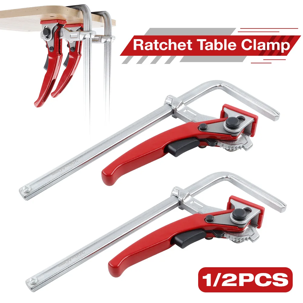 Ratchet F Clamp 200×60mm, Woodworking Desktop Fixing Clamp for Circular Saw Slide Rail & Guide Track