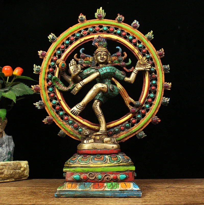 Pure Copper Shiva Statue Decoration Nepal Handmade Dance King Shiva Statue Hindu Statue Thai Style Decoration