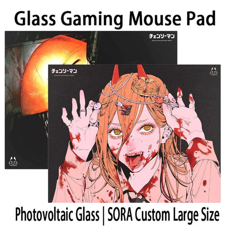 Japan Anime Glass Mouse Pad C-Chainsaw Man Collection Lunar High Speed Desktop Glass Mat Esports FPS Oversized Glass Mousepad