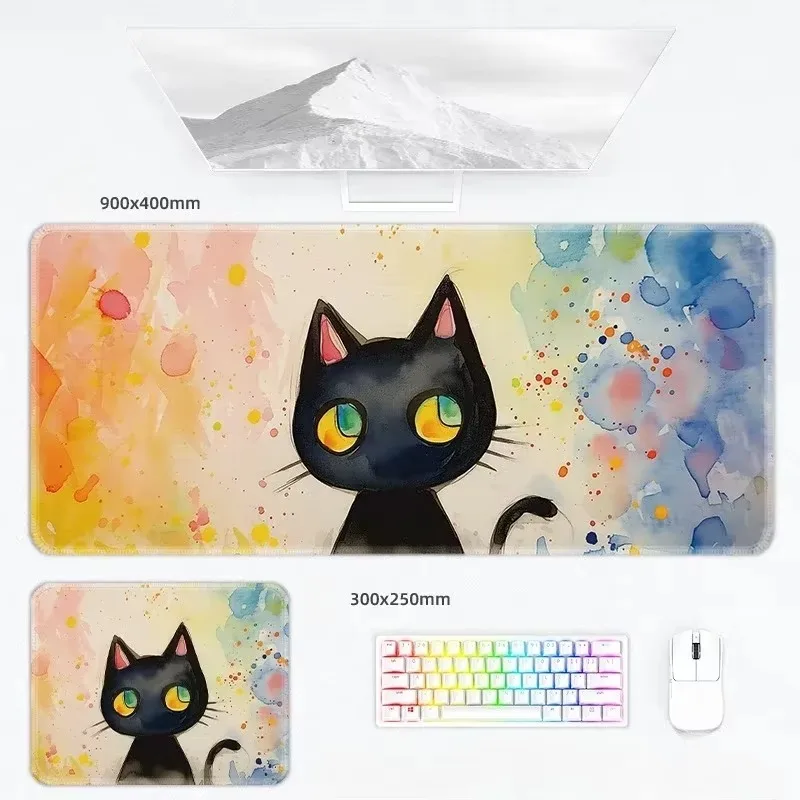 

Anime Black Cat Mouse Pad Cartoon Pattern Small Mat Accessories Desk Mats 30x25cm For Pc Gaming Rubber Non-slip Office Mousepad