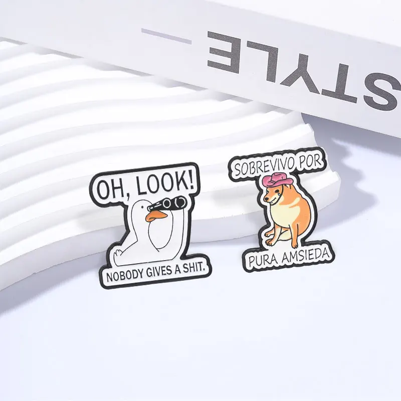 Telescope Duck Oh Look Nobody Gives A Shit Enamel Pin Sobrevivo Por Pura Ansieda Cheems Dog & Spanish Brooch Lapel Badge Jewelry