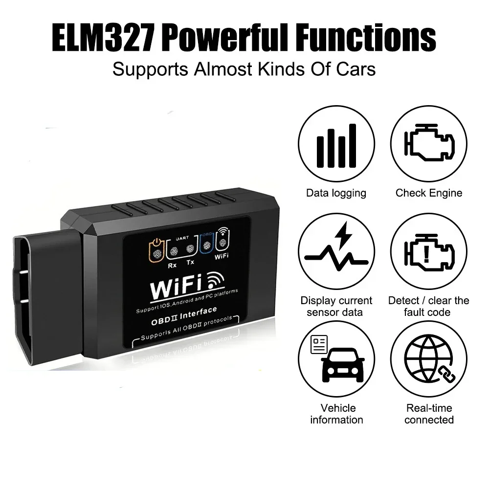 

ELM327 WiFi OBD2 Code Reader и сканер V1.5 Автомобильный диагностический инструмент Детектор неисправностей автомобиля работает с ПК Android iOS