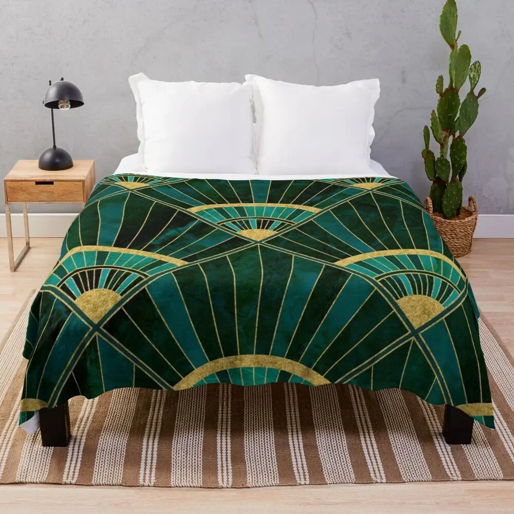 

Art Deco Real Green Marbled Geometric Pattern Throw Blanket Thins Thermals For Travel Stuffeds Furrys Blankets