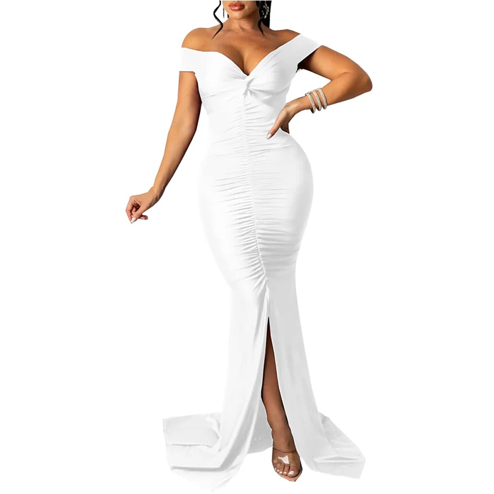

Customized Sexy Formal Dress for Women Ruched Off Shoulder Club Cocktail Bodycon Evening Gown Maxi Long Dresses Bridal Gown