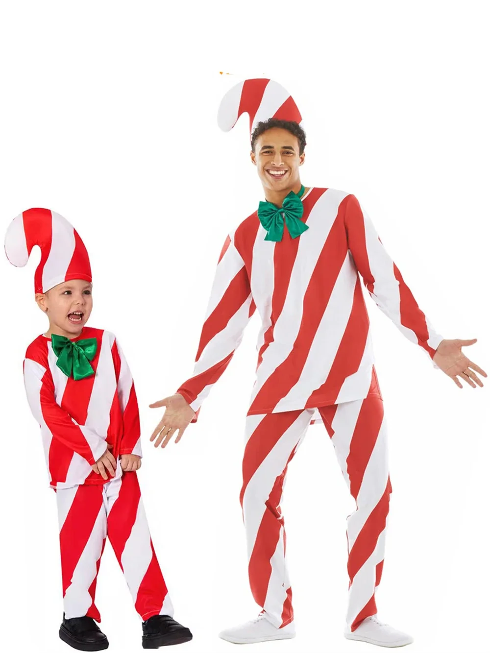 Adult Kids Christmas Cosplay Candy Cane Costume Xmas Carnival Party Stage Performance Role-playing Santa Claus Fancy Dress Up