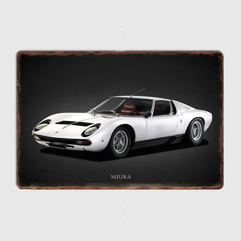 Supercar white Miura SV Series Classics Sports Car Retro Metal Posters Club Home decoration Tin Sign Room decoration Wall Decor