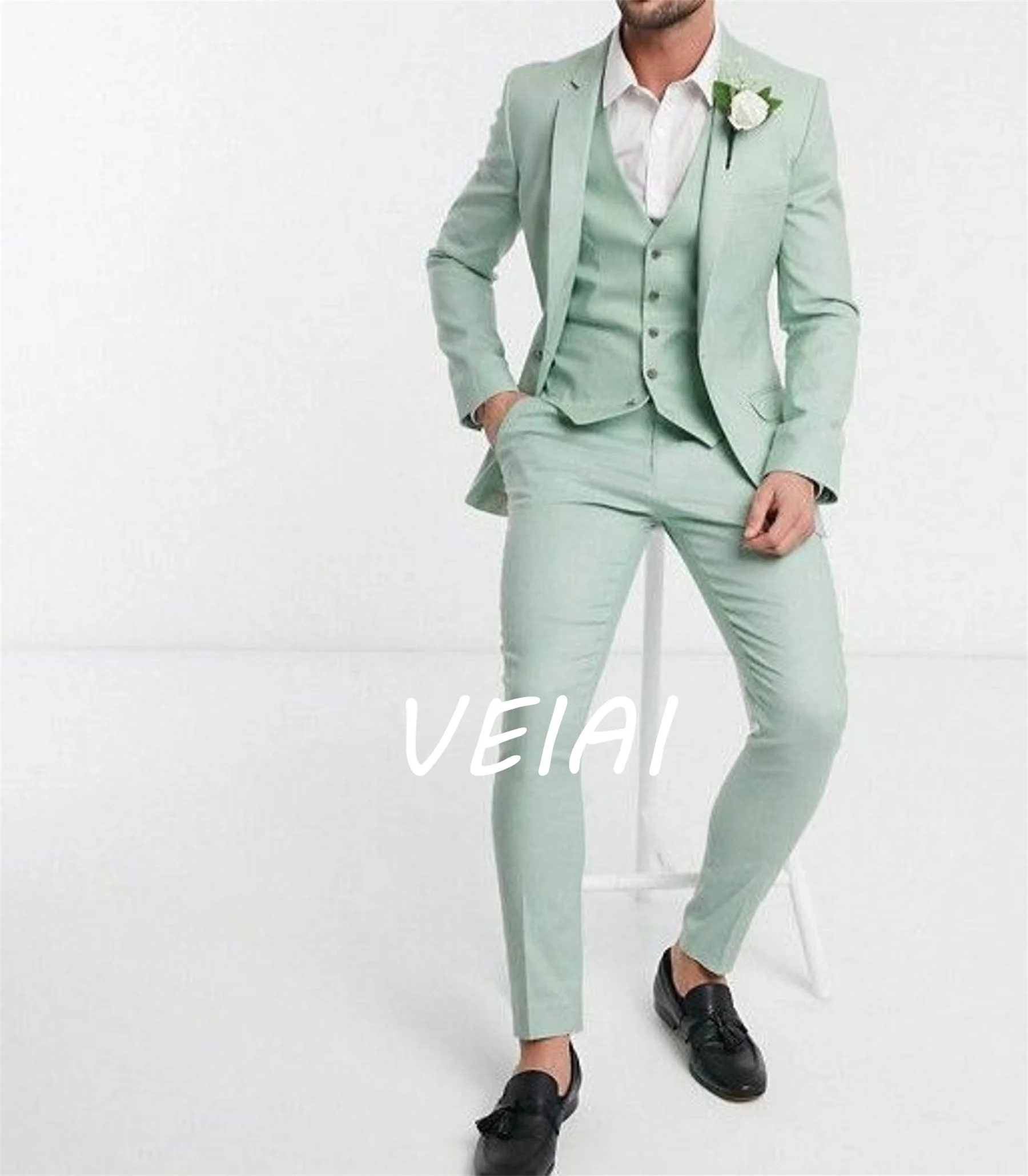 

Mint Green Notch Lapel Men's Suits Wedding Bespoke Elegant Blazer 2023 Fashion Design 3-Piece Jacket+Pants+Vest Costume