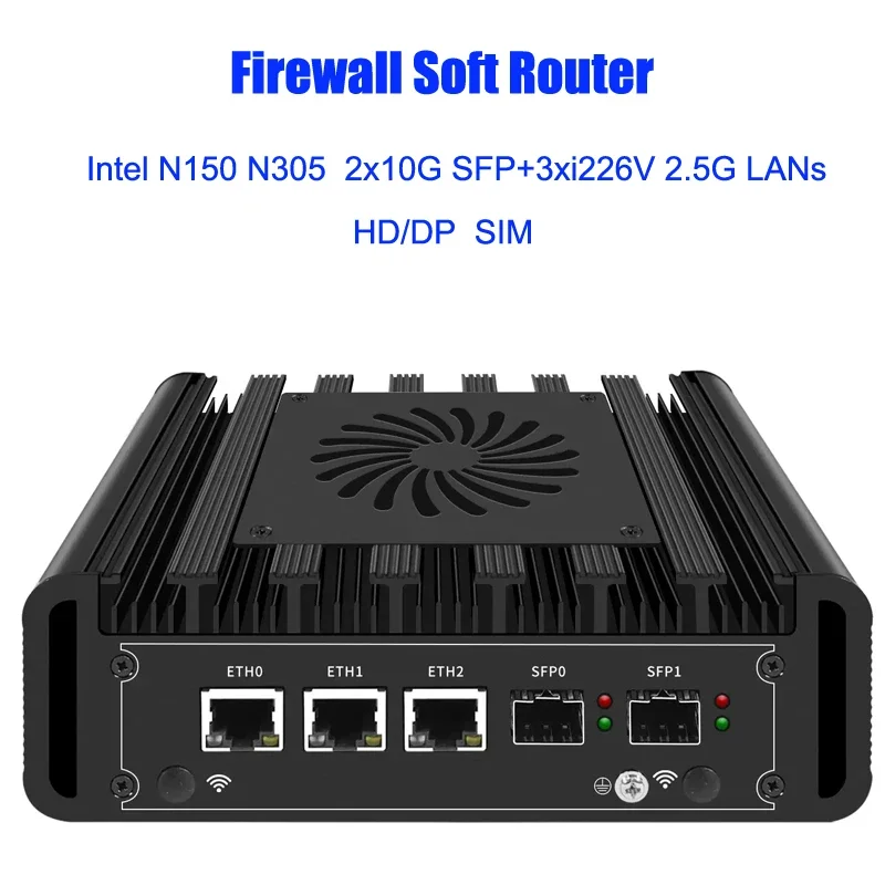 12th Gen Intel i3 N305 N100 Fanless Mini PC 2*10G SFP+ 3*i226-V 2.5G LAN Win11 EX-SI Computer 2*NVMe 2*HD DDR5 Soft Router