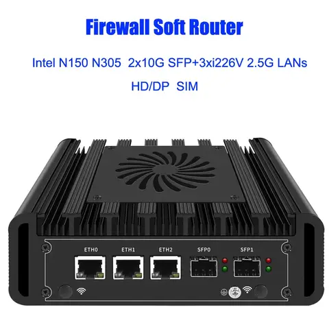 12th Gen Intel i3 N305 N100 Fanless Mini PC 2*10G SFP+ 3*i226-V 2.5G LAN Win11 EX-SI Computer 2*NVMe 2*HD DDR5 Soft Router