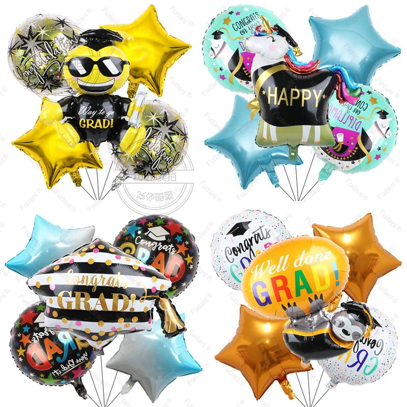 2024 Graduation Balloons Decorations 5Pcs Congrats Graduation Theme Balloons for Class of 2024 Congrats Grad School Graduation