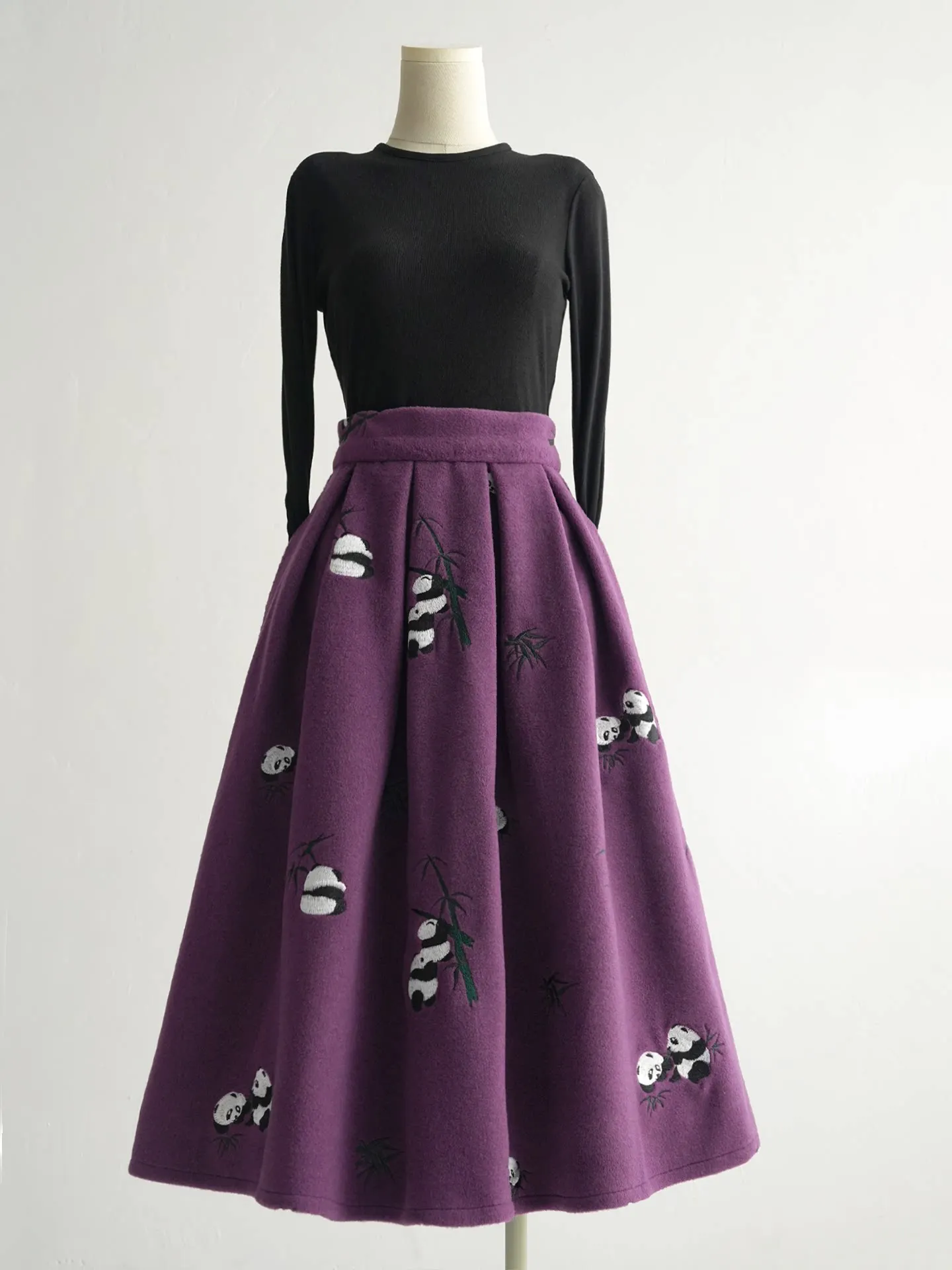 Chinese Wind Vintage Purple Woolen Skirts 2026 New Autumn Winter Elegant High Waist Big Bottoms Mid-length A-line Women Skirts
