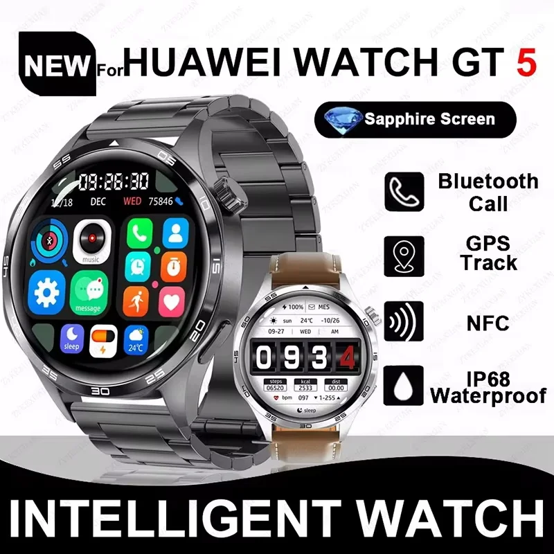 สําหรับ Huawei GT5 PRO สมาร์ทนาฬิกาผู้ชายนาฬิกา 4 Pro รุ่นอัพเกรด AMOLED HD หน้าจอบลูทูธ GPS NFC Heart Rate SmartWatches