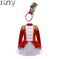 Girls Ringmaster Circus Costume Set Zipper Tutu Leotard Gown Dress with Hat for Halloween Carnival Cosplay Party Performance
