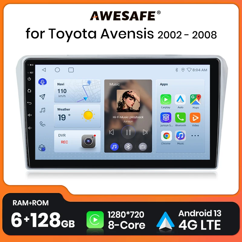 AWESAFE Wireless CarPlay Android 13 Radio For Toyota Avensis T25 2002 2003 - 2008 GPS Navigation Stereo Car Intelligent Systems