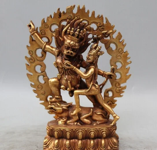 

Pabrik Grosir 9 "Old Tibet Buddha Perunggu Emas Ox Kepala Mandkesvara Yab-Yum Patung Buddha AE1024 AB1025