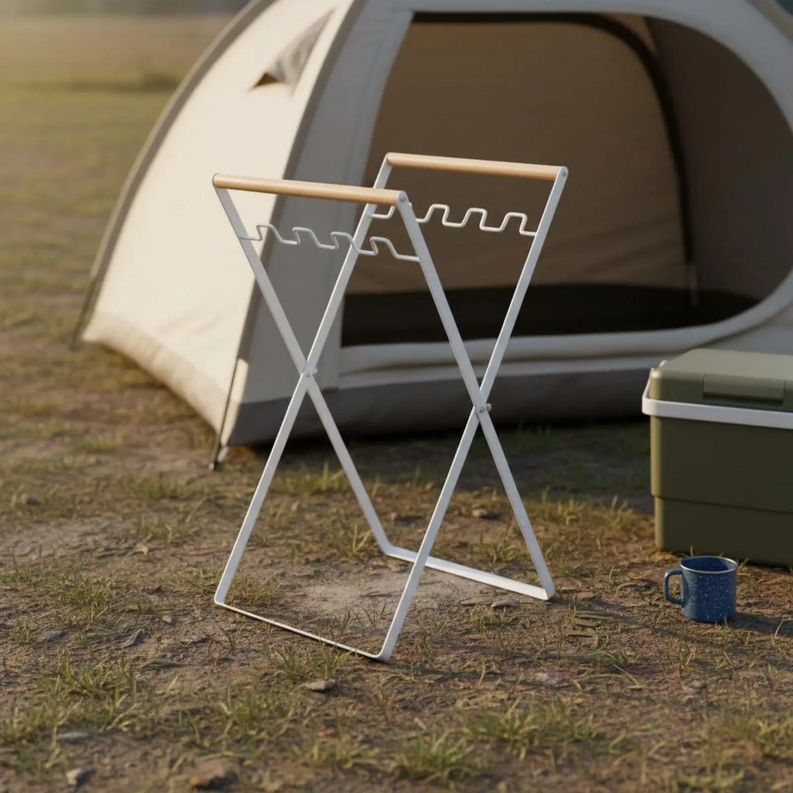 Outdoor Trash Rack Heavy-duty Foldable Rubbish Bin Holder Wooden Handle Iron Frame for Garden Recycling Organization