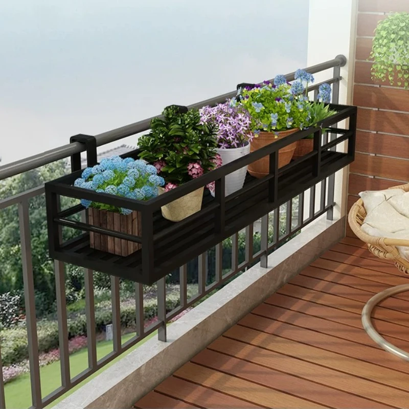 Hanging Iron Plant Shelf, Minimalist Balcony Railing Flower Pot Holder, Outdoor Garden Wall Planter Rack for Succulents Home