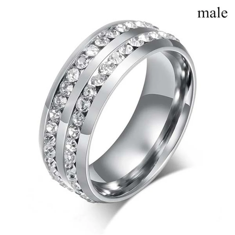 Fashion Couple Rings For Men\'s CZ Stainless Steel Ring Women Heart Crystal Rhinestones Rings Set Wedding Engagement Jewelry Gift