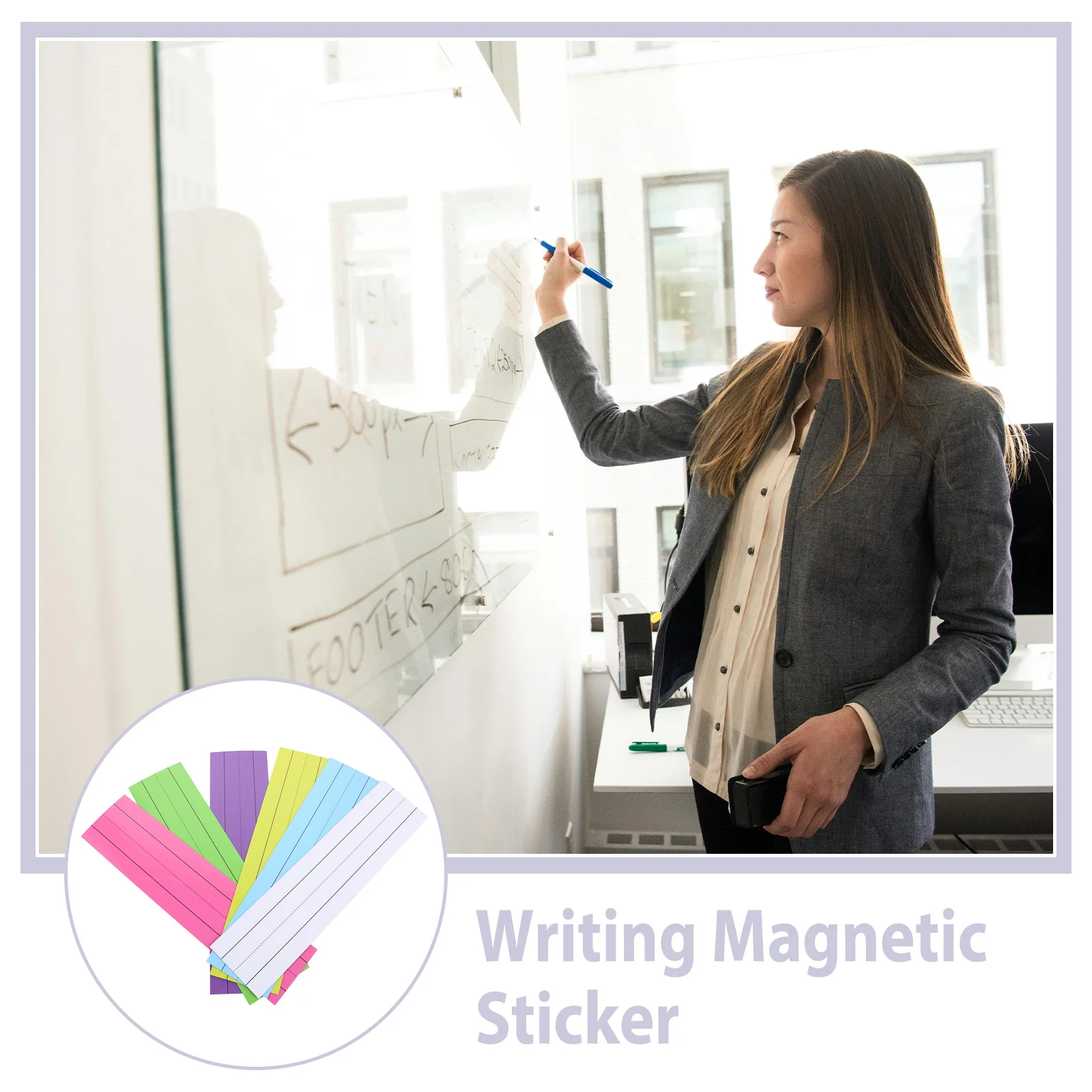 6 szt. Magnetycznych naklejek na tablicę - Elastyczna taśma do pisania z 4 przegródkami - Przenośna tablica suchościeralna do nauki w szkole i biurze