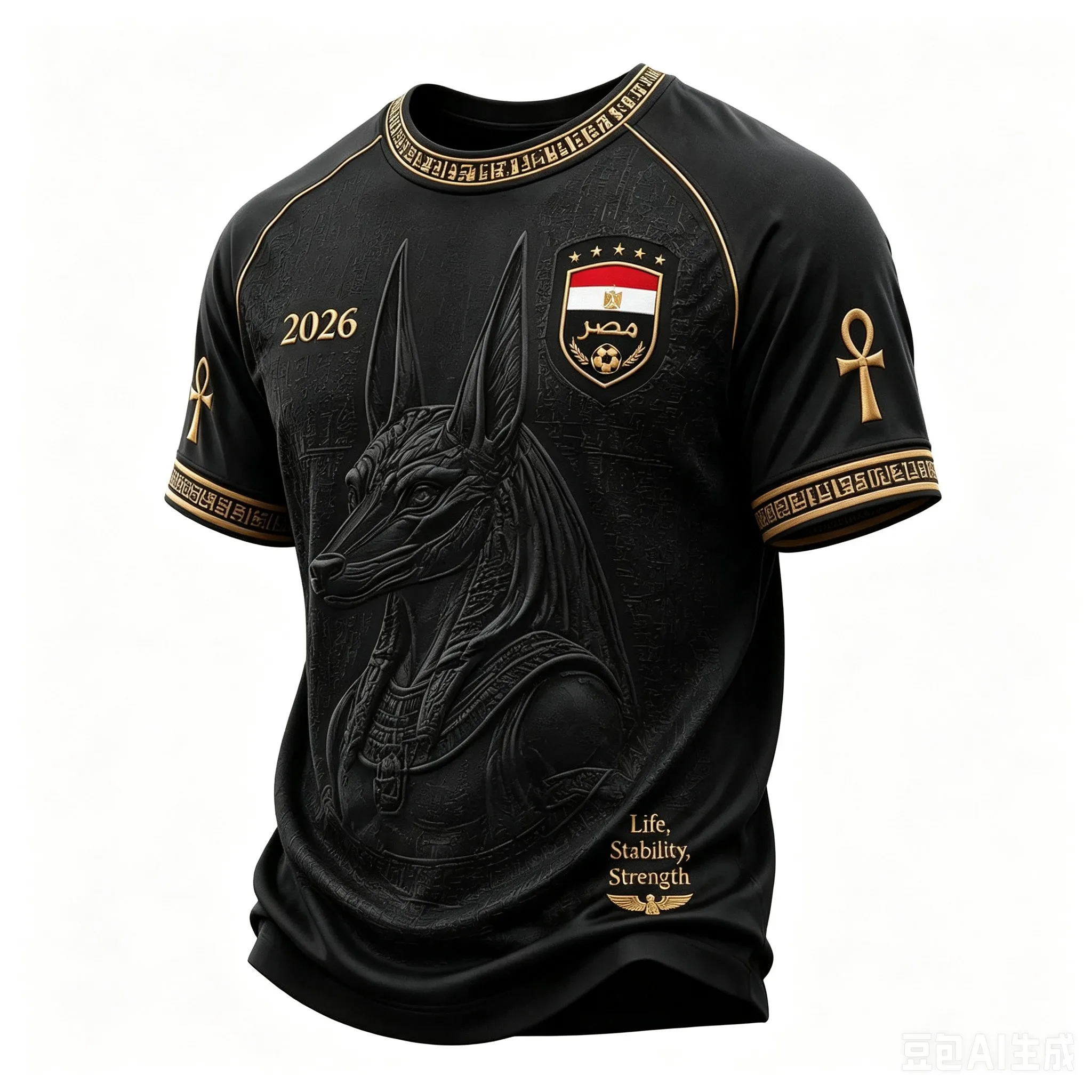 2026 Men Egypt National Team Raglan Football Shirt Full Ancient Egyptian Relief Jacquard Quick Dry Hot selling casual items