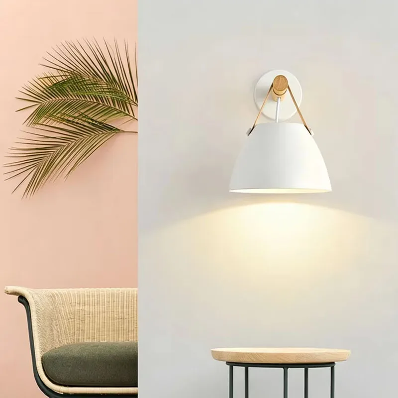 

Wooden wall lamp modern bedroom living room kitchen living room background room bedside lamp home lighting E27 universal