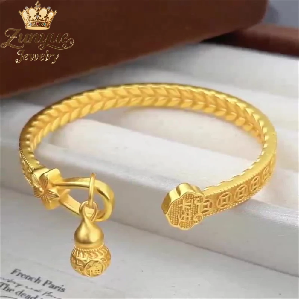 

Sand Gold Three - Dimensional Copper Coin Gourd Bracelet Luxury Quality Jewelry Fashion Jewelry Charms Exquisite Elegant Popular