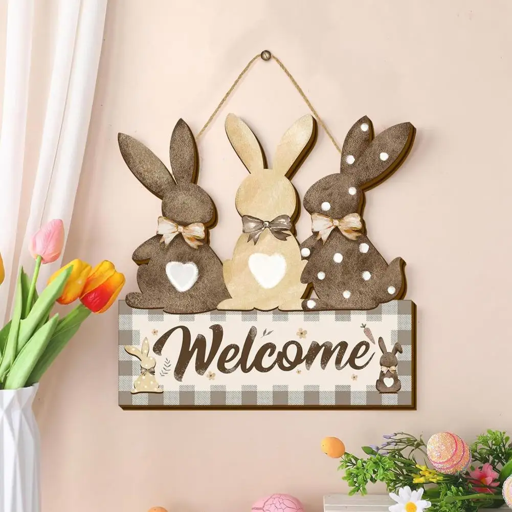 

Easter Themed Door Plaque Easter Egg Rabbit Wooden Hanging Door Sign Decorations for Spring Party Indoor Outdoor Home Decor