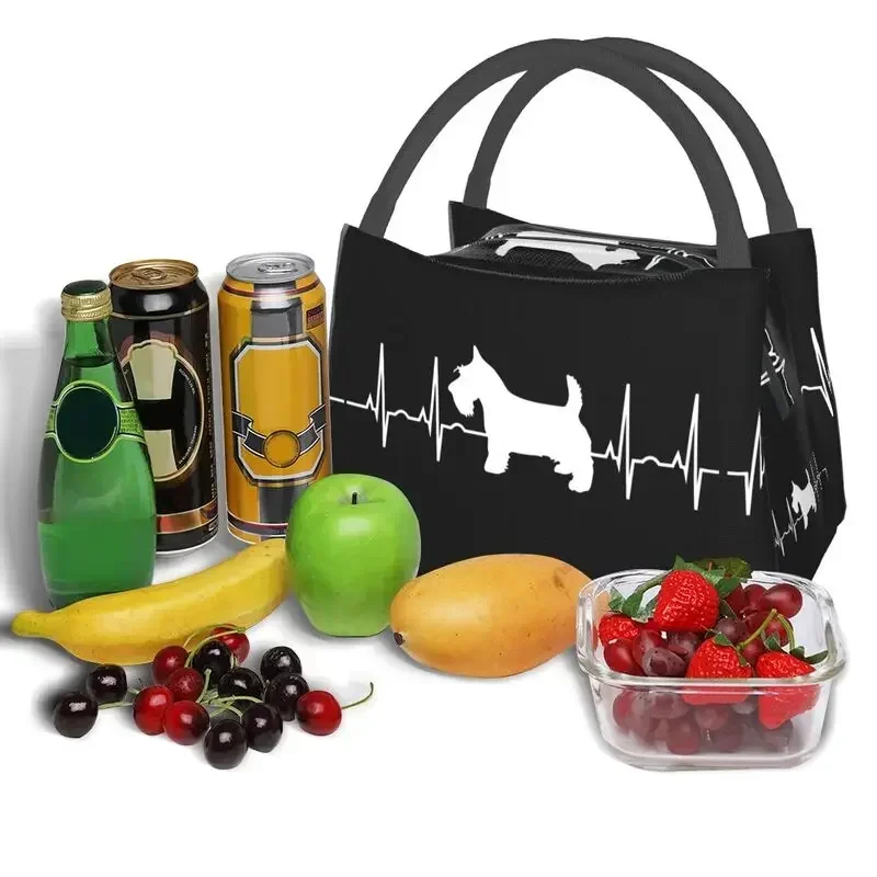 

Dog Heartbeat Insulated Lunch Bag for Work Office Scottie Leakproof Cooler Thermal Bento Box Women