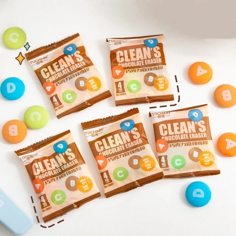 4pcs/pack Mini Chocolate Eraser Set Cute Cartoon Rubber Novelty Food Shaped Erasers School Stationery Gifts F7943