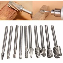 Juego de 6/10 piezas HSS de titanio para Dremel, cortador de fresado rotativo, Lima rotativa, tallado de madera, cuchillo tallado, herramientas y accesorios