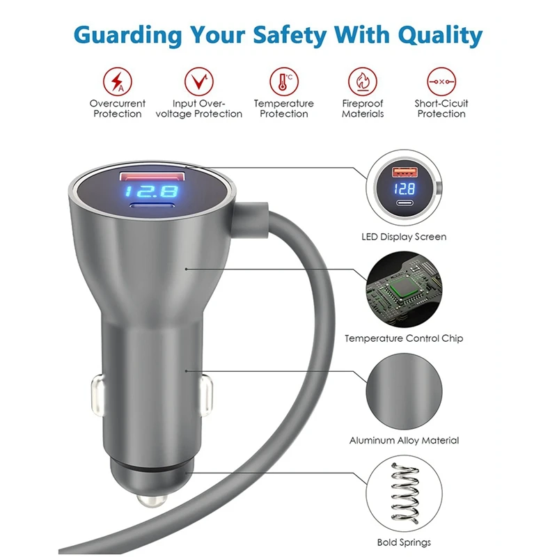 For Mini Car Charger Power Cable with Digital Display DC 12V 24V Lighter Power Cord for RV Cars 10FT-A86Z