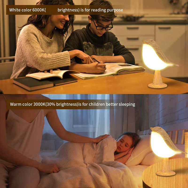 Bedside Lamp Bird LED Bedside Lamp Small Cordless Bird Night Light Touch Control Bedroom Table Reading Lamp Home Decor