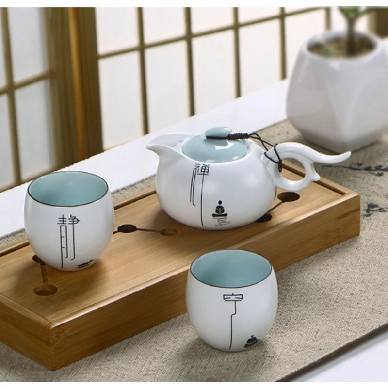 One Pot Two Cups Ding Kiln Matte Glaze Office Personal with Dry Tray Portable Travel Tea Set
