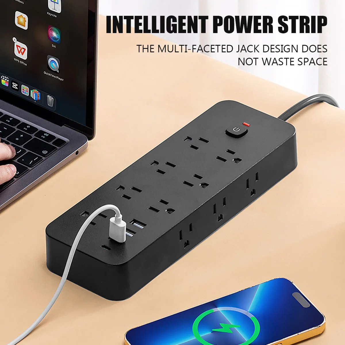 18Ports Power Strip 14AC Outlets Electrical Socket Extension Cord US Plug USB TypeC Charger Fast Charging Network Filter Adapter